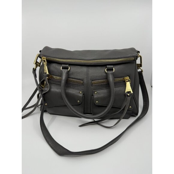 Aimee Kestenberg Womens‎ Gray Pebbled Leather Fold Over Medium Tote Bag Travel - Picture 1 of 16